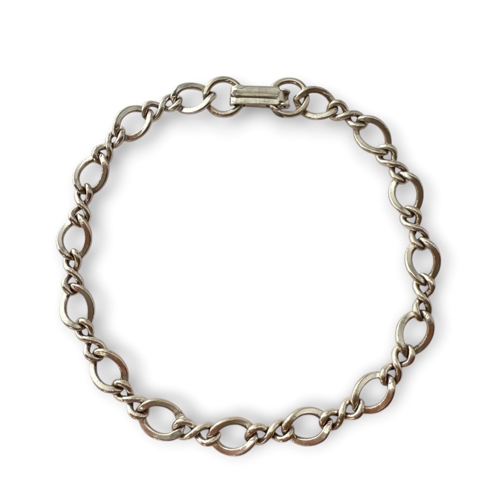 Vintage Sterling Silver Oval Infinity Loop Link Chain Bracelet 7” 7in.